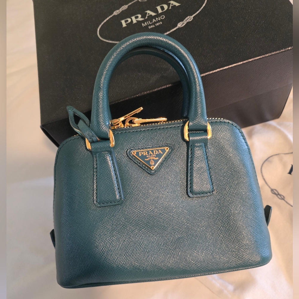 Prada Saffiano Mini Promenade Crossbody Bag - Teal - Picture 5 of 10